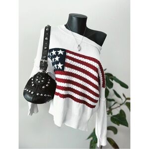 Vintage | American Flag Slouchy Embroidered Knit Sweater